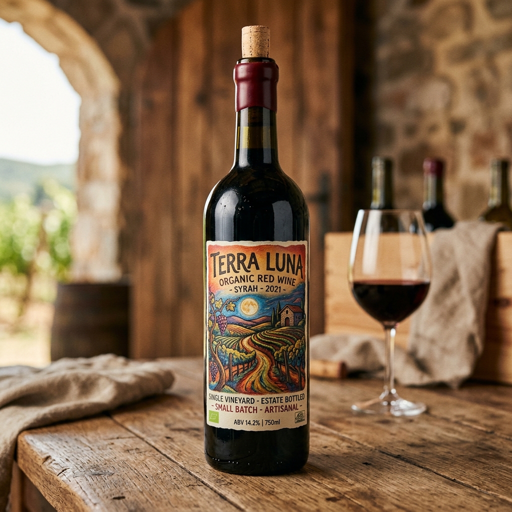 Vino Blend artesanal con etiqueta artística