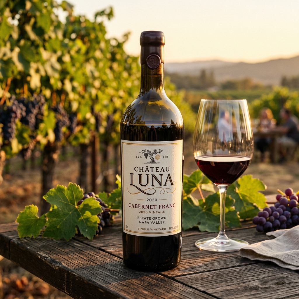 Copa de Cabernet Franc en un atardecer